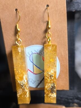 Gold Glitter Bar Resin Drop Earrings by